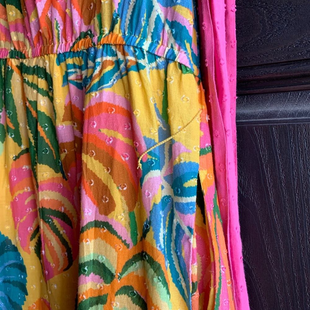 Farm Rio by Anthropologie Palm wrap maxi dress size S. Vibrant colored w belt - Picture 7 of 16